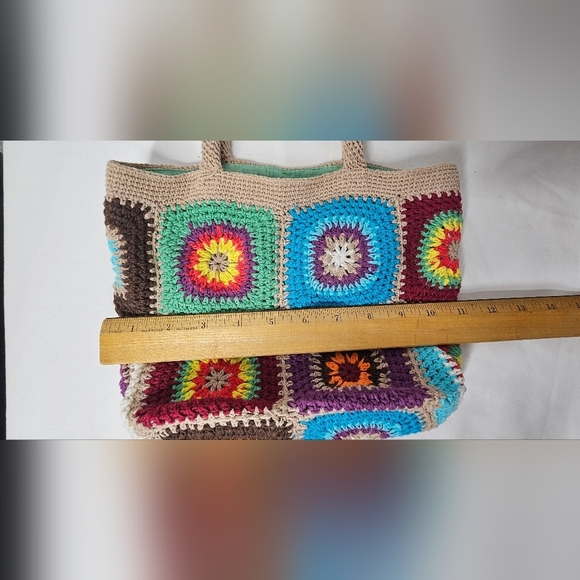 Urban Outfitters Crochet Knit Granny Floral Daisy Colorful Bag Boho Hippie - Picture 11 of 13